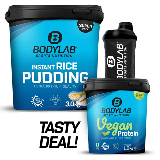 bodylab24-tasty-deal-vegan-protein-1-kg-instant-rice-pudding-3-kg-shaker-gratis image 1