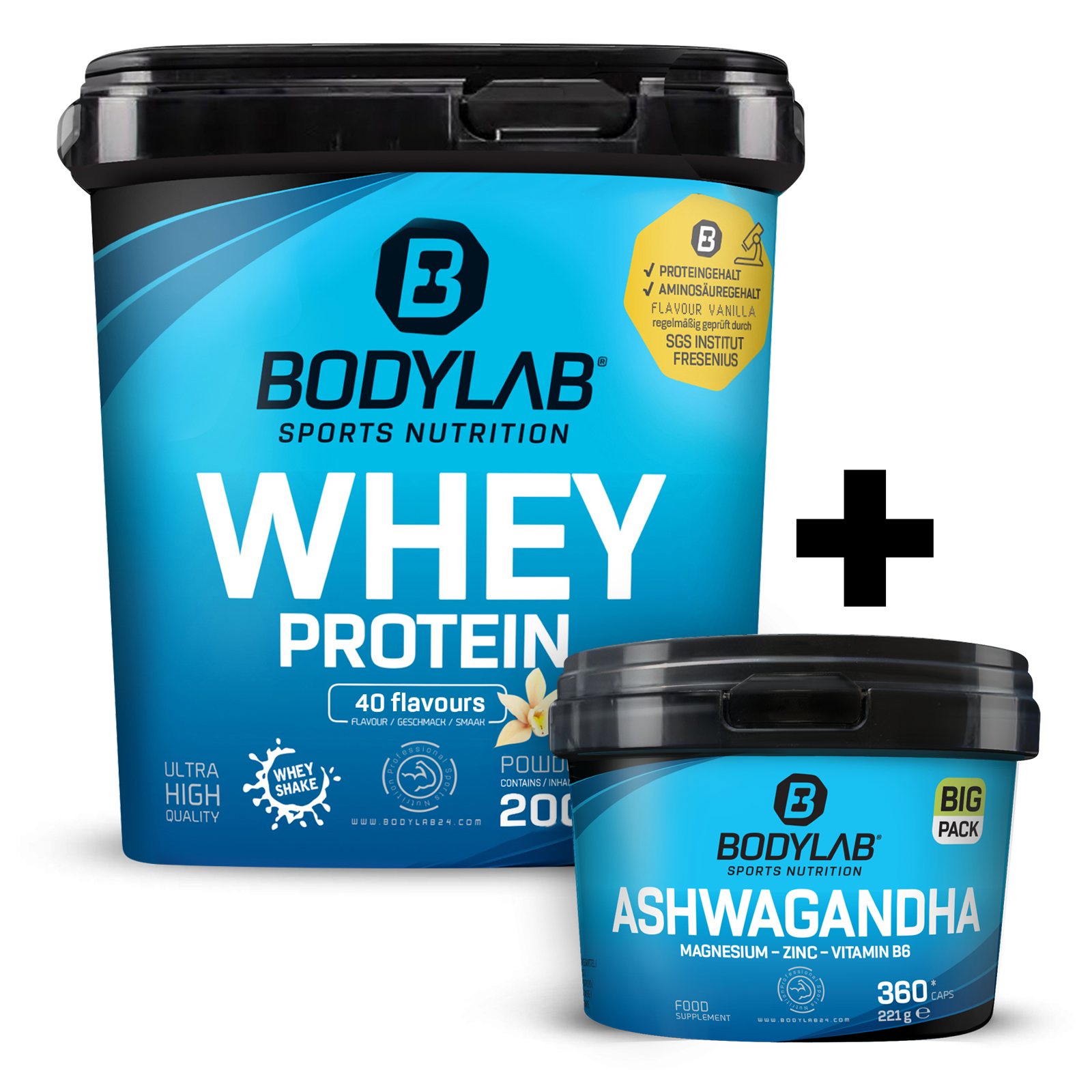 bodylab24-whey-big-pack-ashwagandha-360-kapseln-whey-protein-2-kg-bundle image 1