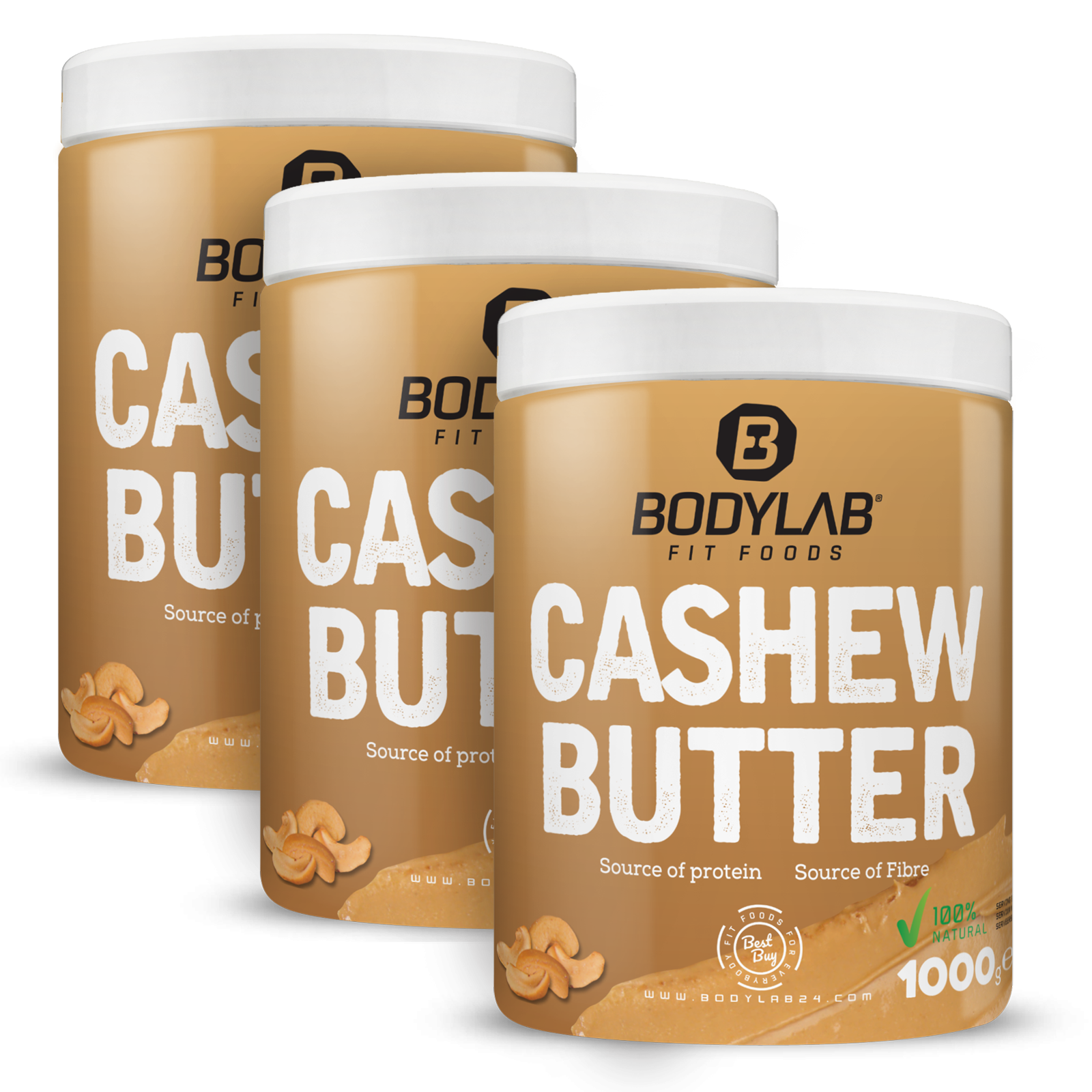 bodylab24-100-cashew-butter-3-x-1000g-cashewmus-ohne-zus-tze image 1