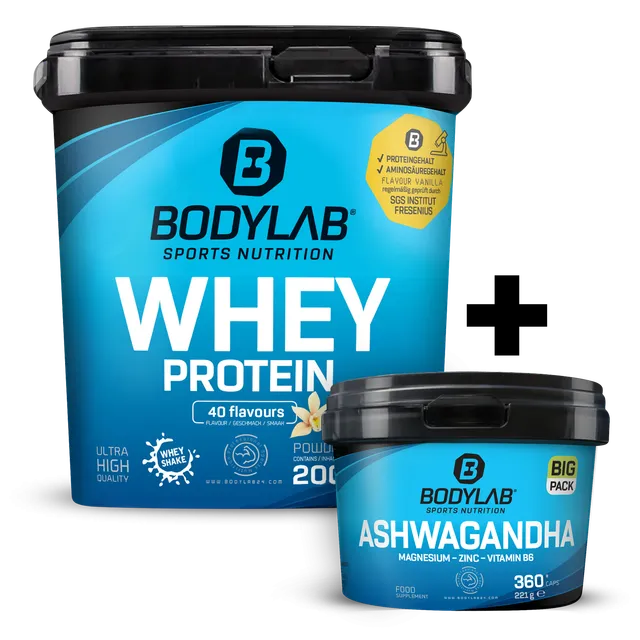 bodylab24-whey-big-pack-ashwagandha-360-kapseln-whey-protein-2-kg-bundle image 1