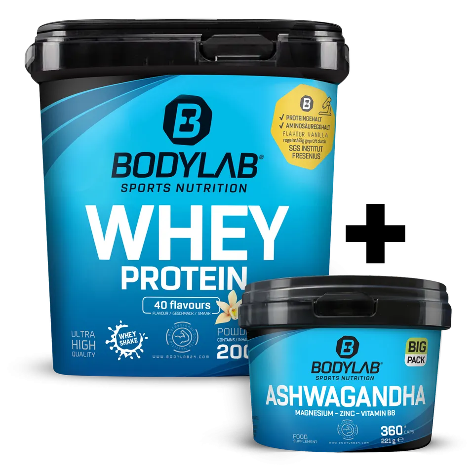 bodylab24-whey-big-pack-ashwagandha-360-kapseln-whey-protein-2-kg-bundle image 1