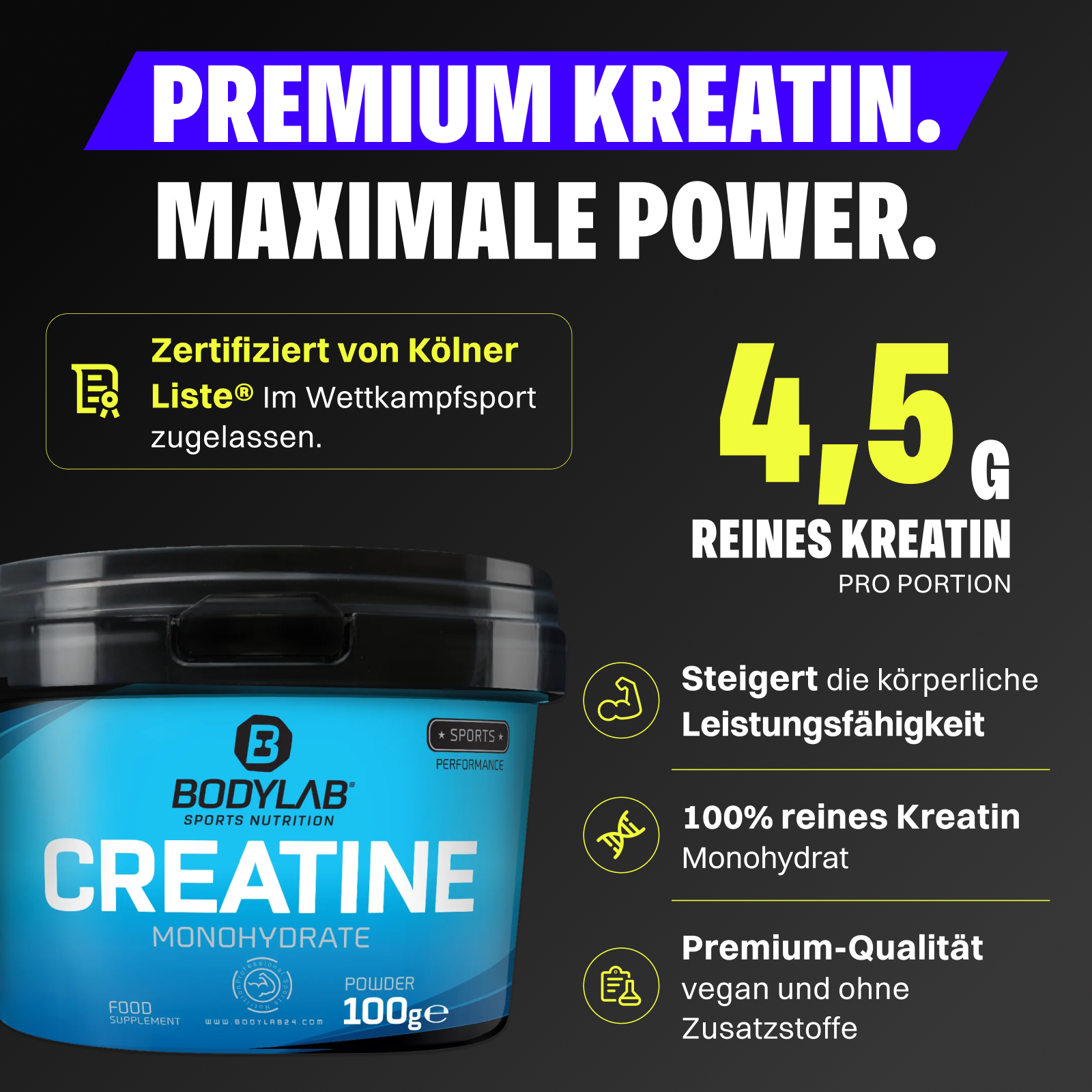 bodylab24-creatine-monohydrate-powder-100g-probierpack image 2